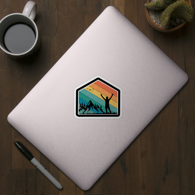 Sunset View of Mountains and Hiking Man by Urbanprint